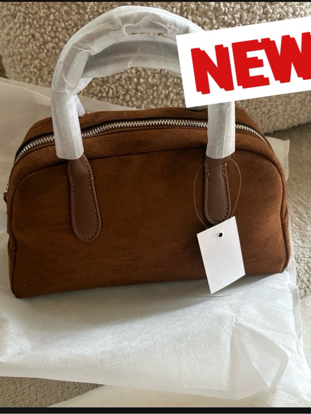 Chestnut Faux Suede Dome Satchel Handbag Brand New